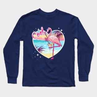 cool flamingo drinks margarita sunset landscape Long Sleeve T-Shirt